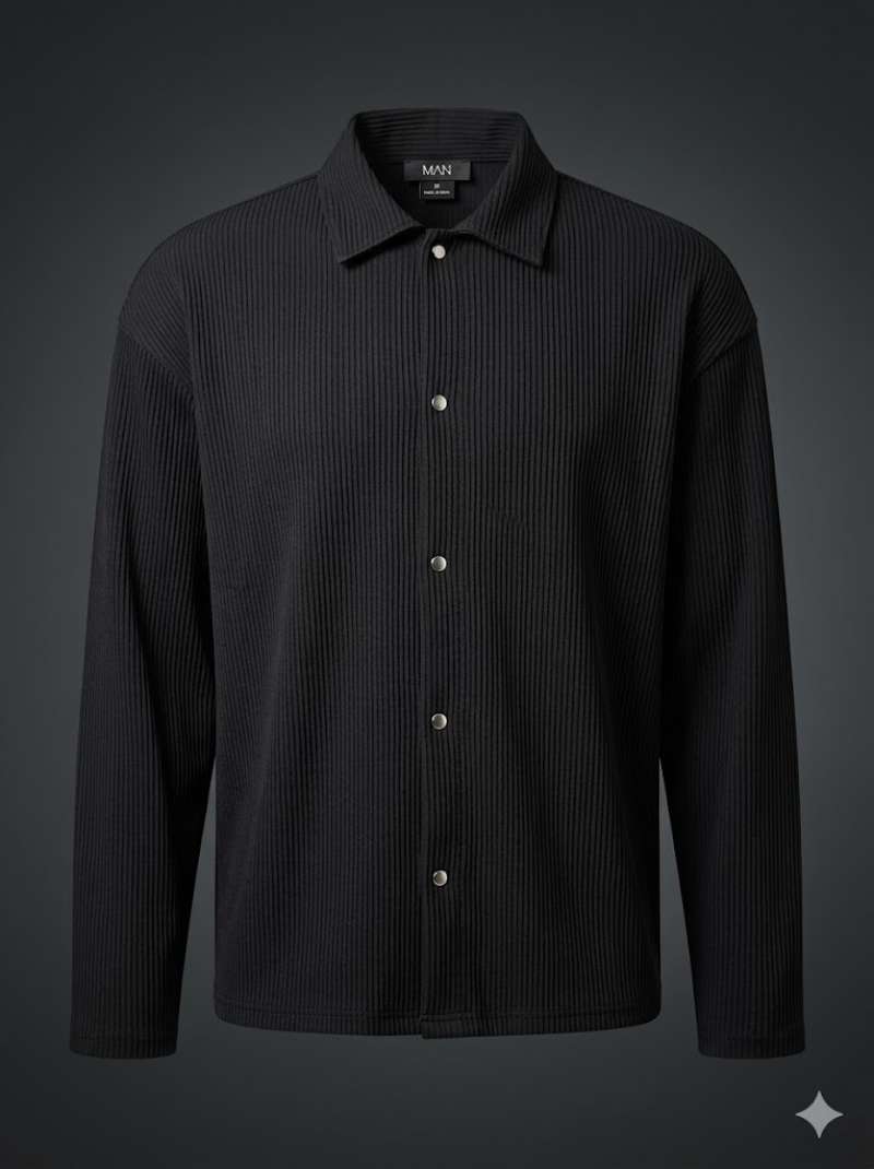 Boohoo Men’s Black Long Sleeve Shirt with Button Detail – Smart Casual Regular Fit Shirt for Modern Menswear Styling