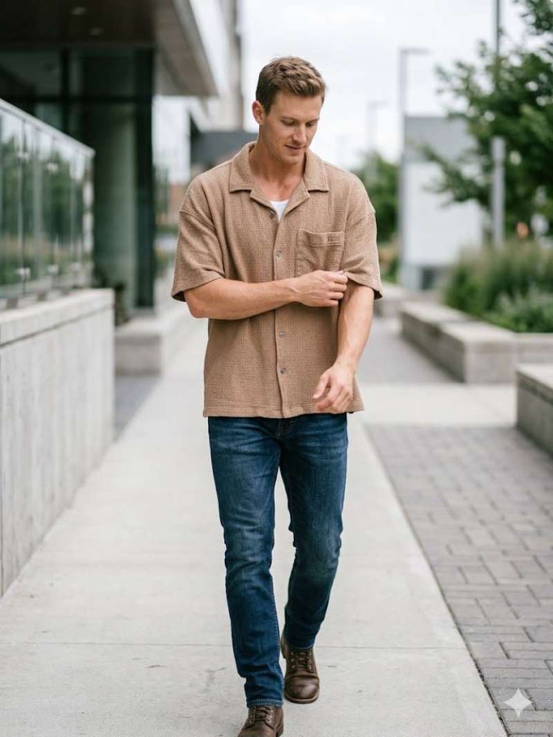 BDG Light Sand Thick Cotton Men’s Shirt – Premium Casual Lightweight Overshirt Style Everyday Wear